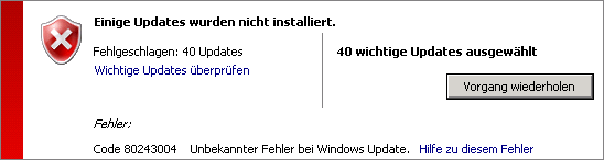 Windows Update Fehlercode 80243004