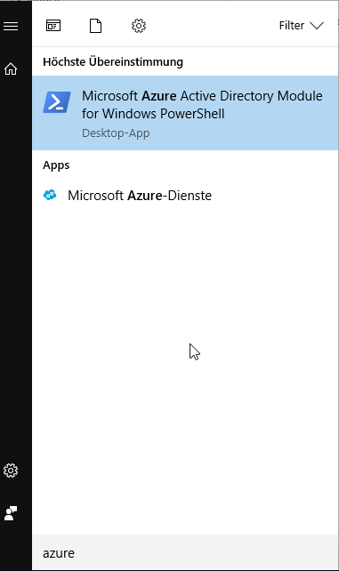 Microsoft Azure Active Directory Module for Windows PowerShell im Startmenü