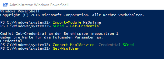 Über das cmdlet Import-Module MsOnline kann auch über eine "normale" PowerShell eine Verbindung zu Office 365 hergestellt werden