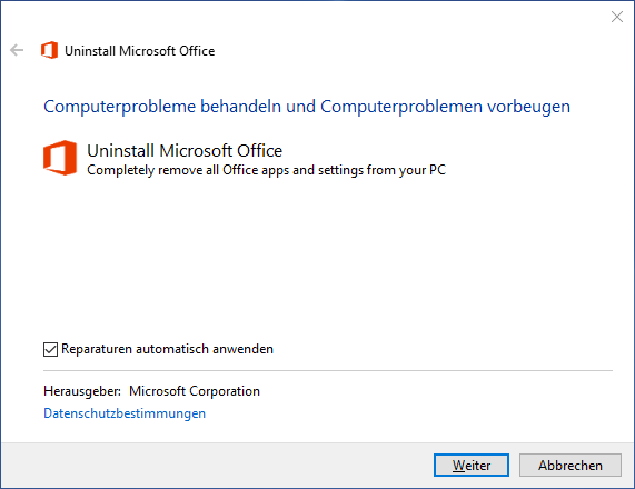 Microsoft Fix-it zur vollständigen deinstallation