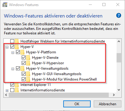 Hyper-V unter Windows 10 aktivieren