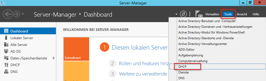 DHCP im Server-Manager öffnen