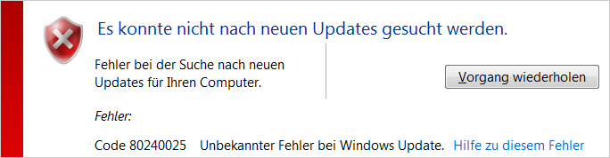 Windows Update Fehlercode 80240025